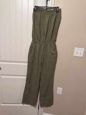 Body Central Olive Strapless Wide-Leg Jumpsuit